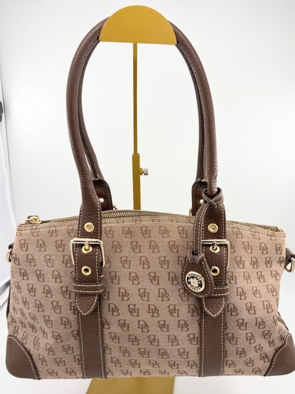 Dooney & Bourke Brown & Tan Logo Canvas & Leather Satchel